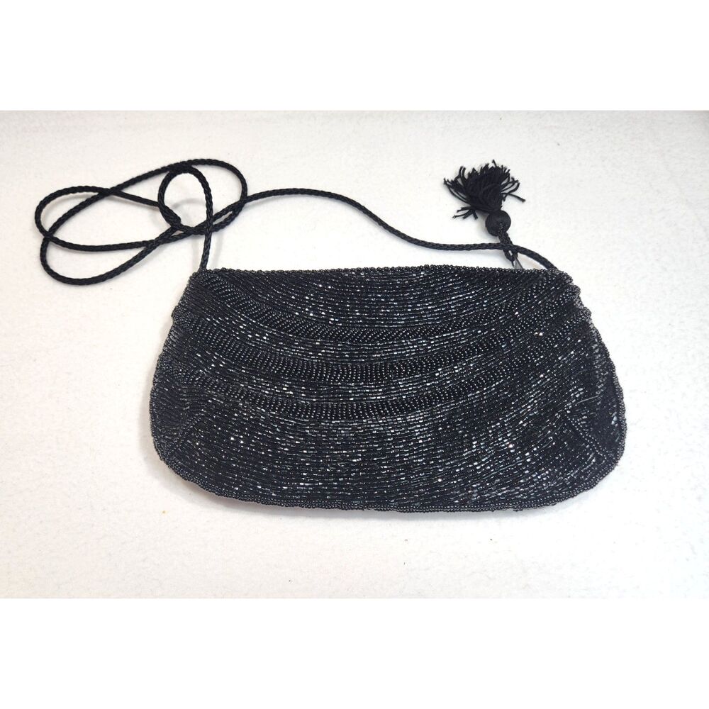 Walborg Womens Beaded Evening Bag Black Crossbody Formal Classic Elegant